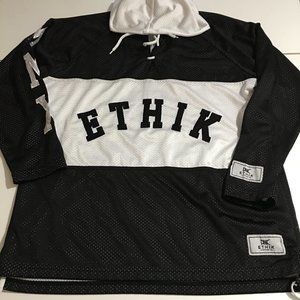 Ethik Mens Medium Black White Pullover Hoodie Net